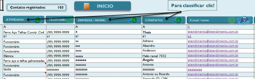 Cadastro de contatos e agenda Excel