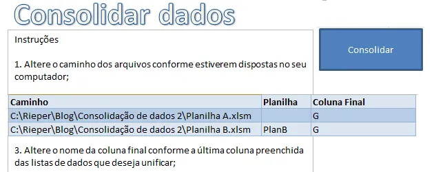 Consolidação de dados em Excel VBA - União de dados em Excel VBA