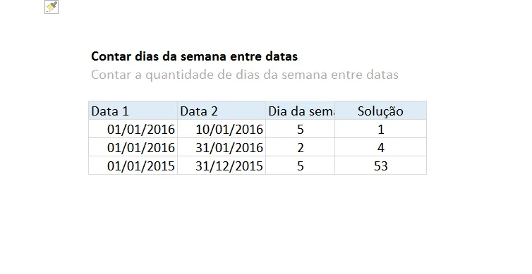 Contar dias da semana entre duas datas Excel 3