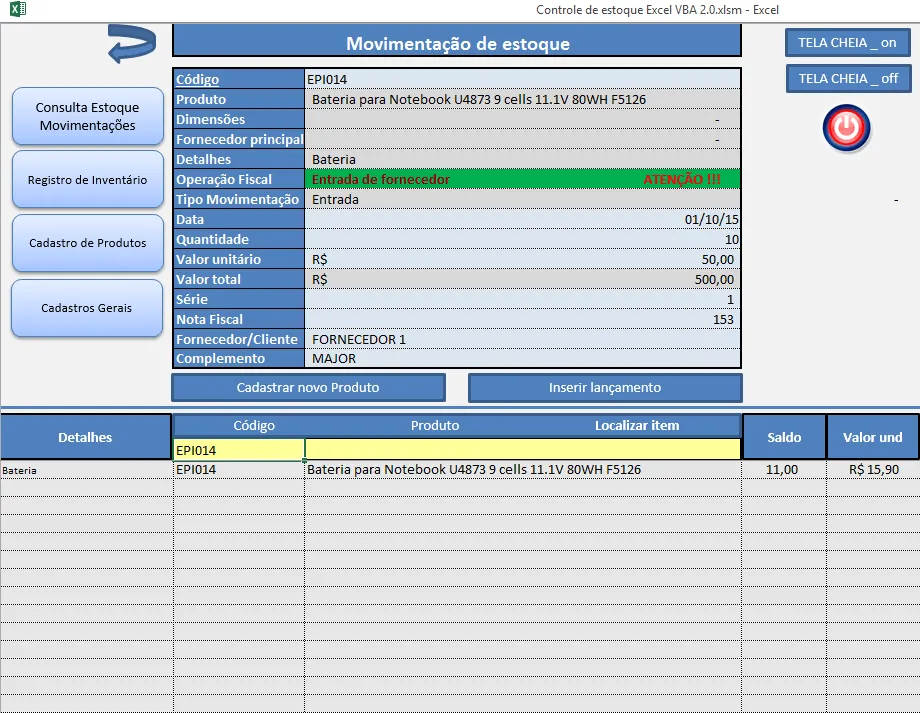 Controle de estoque Excel VBA 2.0 - Movimentação de estoque