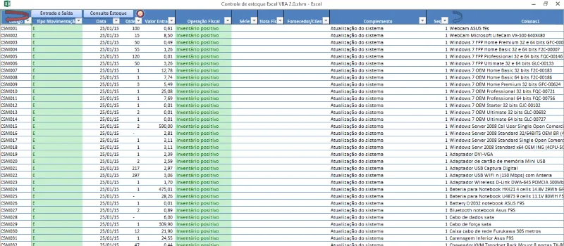 Controle de estoque Excel VBA 2.0 - Registro de inventário