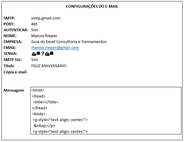 Enviar e-mail Excel VBA - Planilha de Aniversário