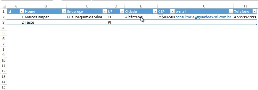 Estados e cidades Excel