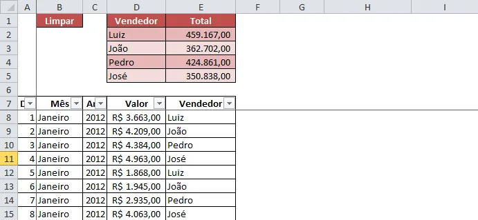 Aplicar filtro automático em lista com VBA Excel