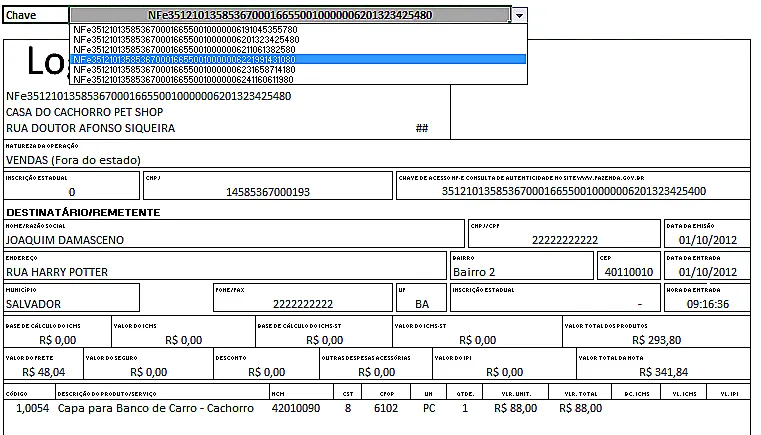 Planilha Excel NFE XML