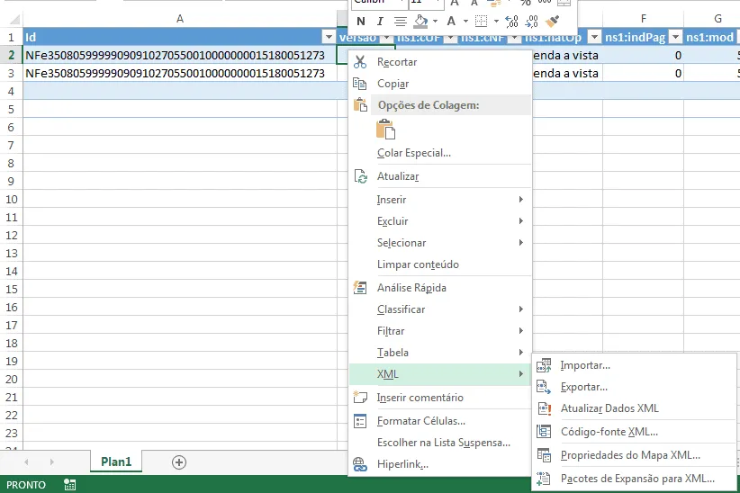 Planilha NF-e XML 4