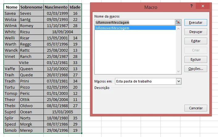 Remover mesclagem de células com VBA Excel