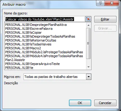 colocar youtube no excel