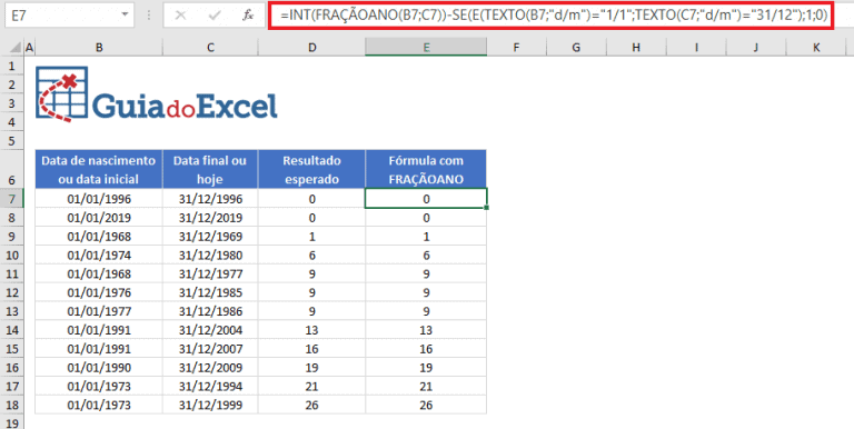 Como Calcular A Idade No Excel Usando F Rmulas Guia Do Excel