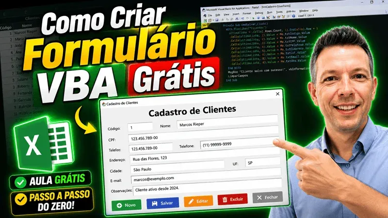 Como criar formulario vba excel capa youtube