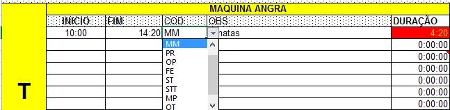 Excel Planilha de paradas de linha de produção 2