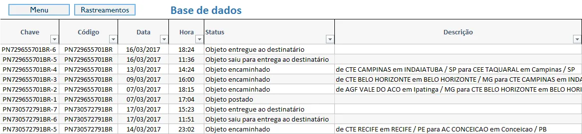 Planilha de rastreamento Correios 3
