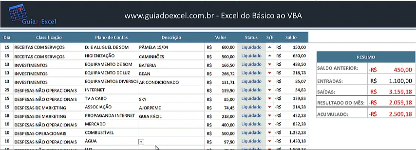 Quadro flutuante no Excel 1
