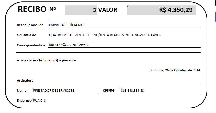 Resultado de imagem para recibo simples excel