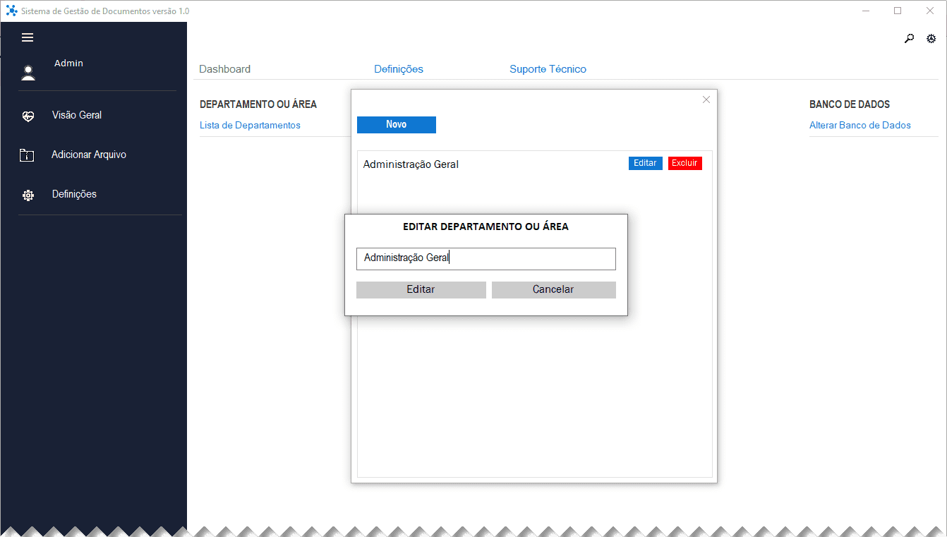 Sistema de gestão de documentos excel departamentos