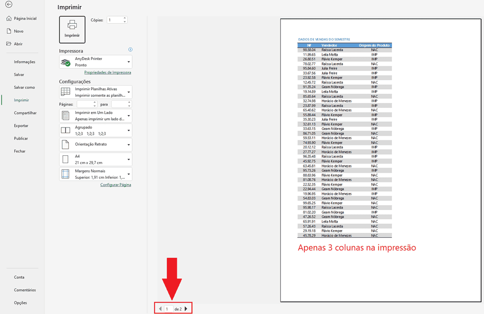 imprimir em uma página excel 1