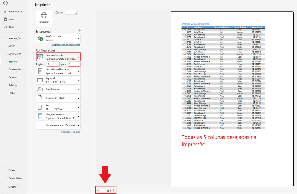 imprimir em uma página excel 2