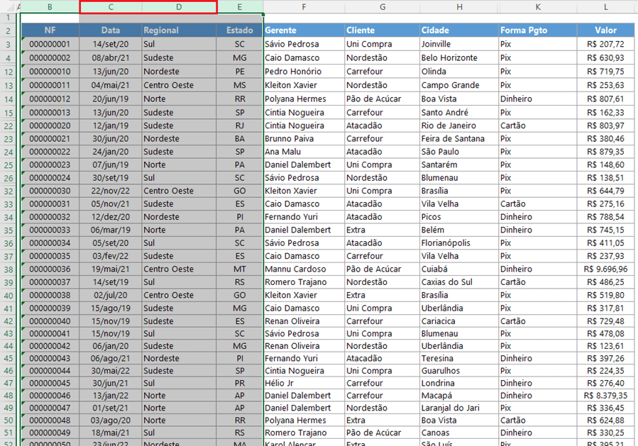 Como reexibir linhas e colunas no Excel 4