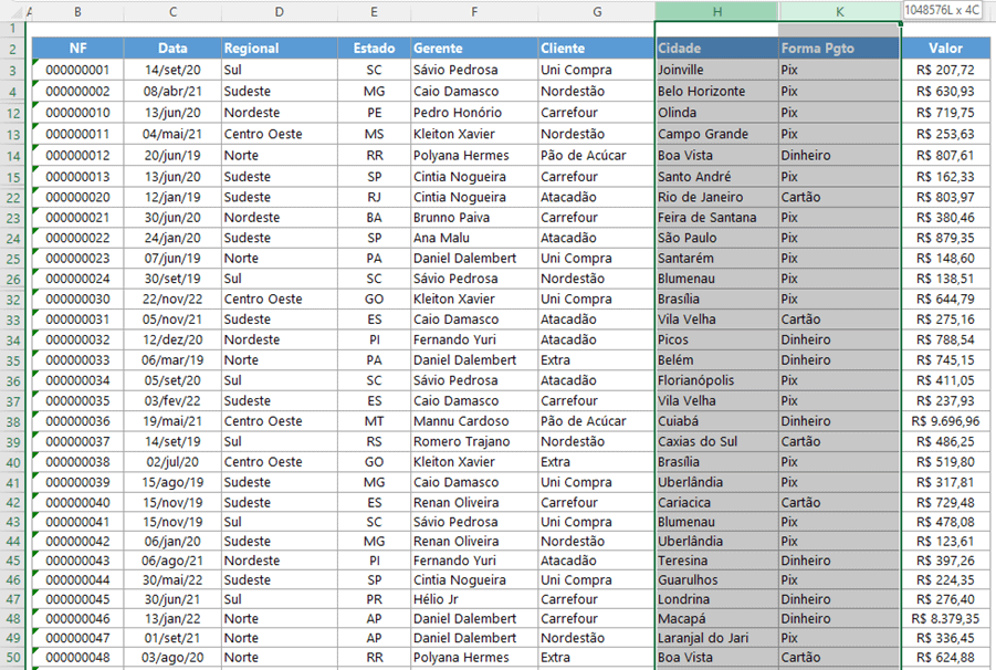 Como reexibir linhas e colunas no Excel 5