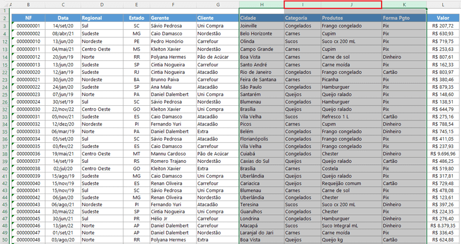 Como reexibir linhas e colunas no Excel 7