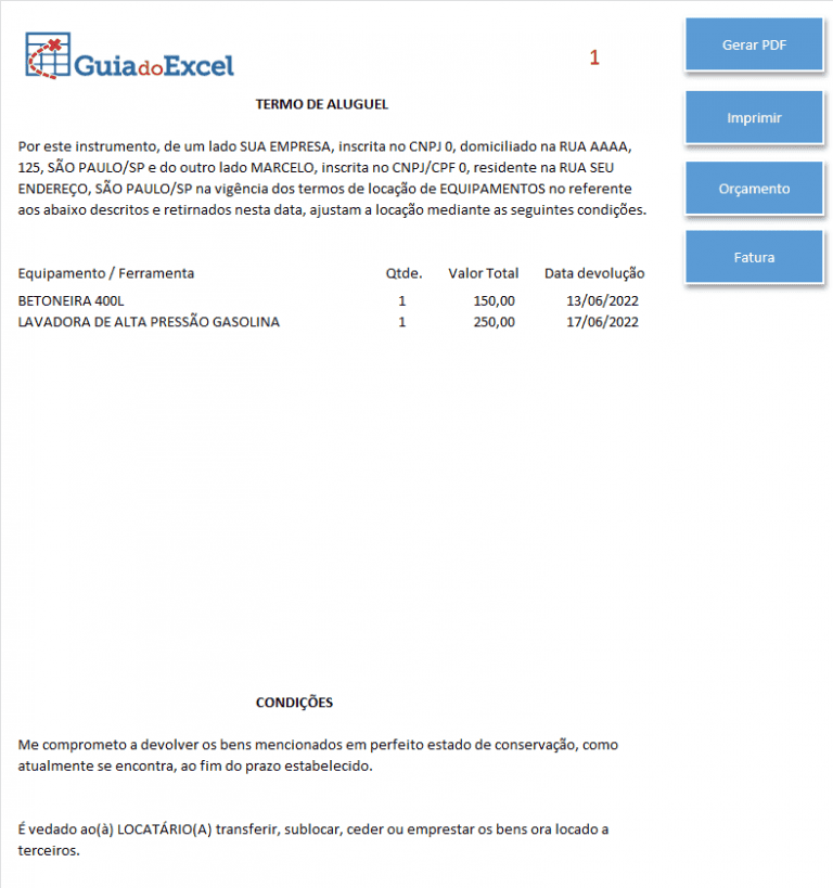 Planilha De Locação De Ferramentas E Equipamentos Guia Do Excel 5558