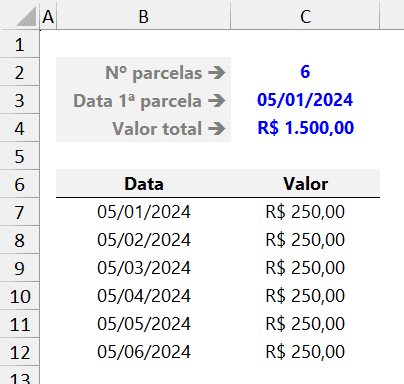 gerar parcelas excel 2