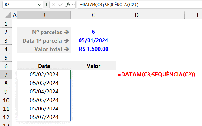 gerar parcelas excel 3