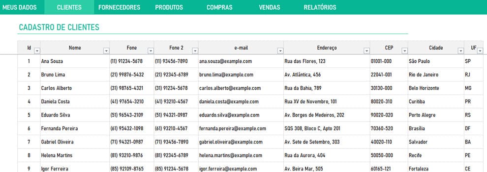 Cadastro de clientes da planilha de controle de vendas de cosmeticos jequiti avon hinode