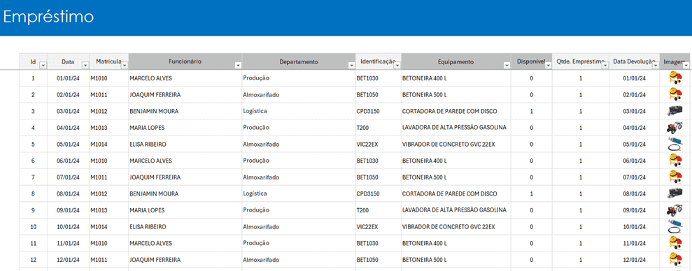 Planilha de Empréstimo de Equipamentos 3