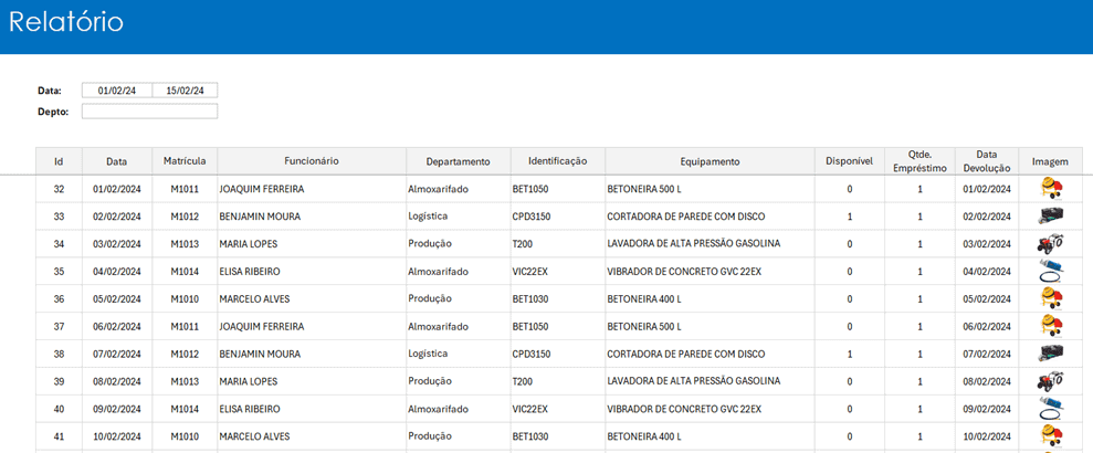 Planilha de Empréstimo de Equipamentos 4