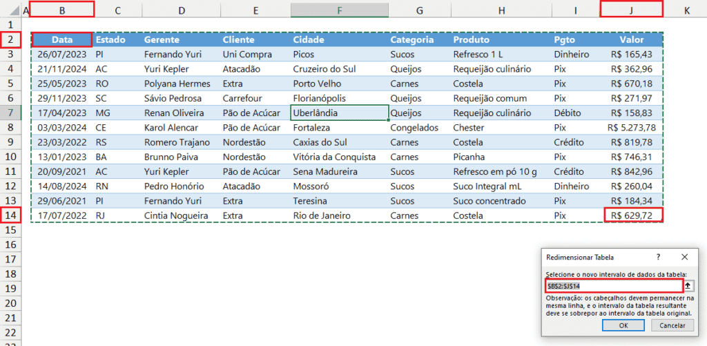 design de tabela redimensionar tabela excel