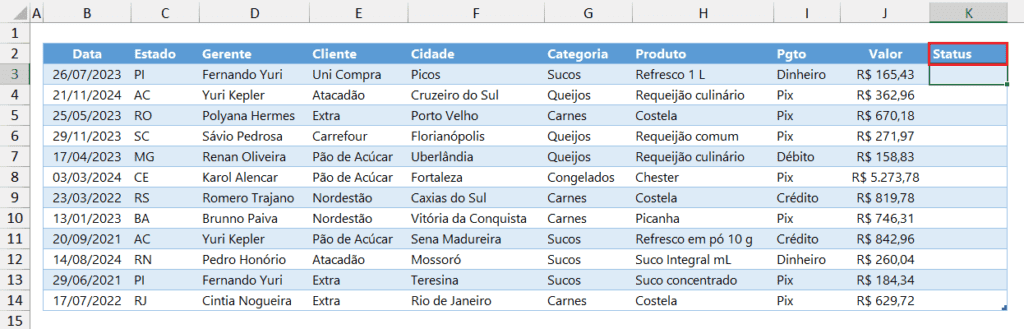 renomear cabeçalho de coluna tabela no Excel