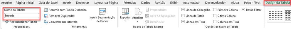 nomear tabela excel