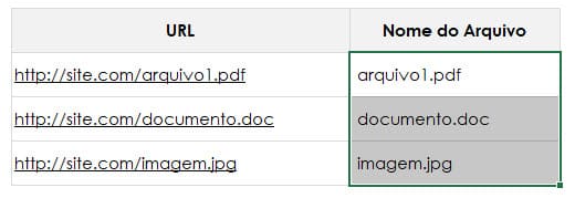 extrair nome do arquivo com fórmula