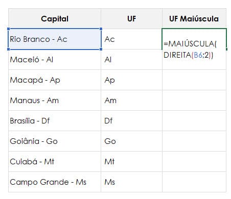 direita excel 2