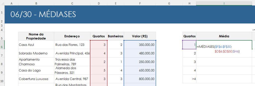 médiases excel 2