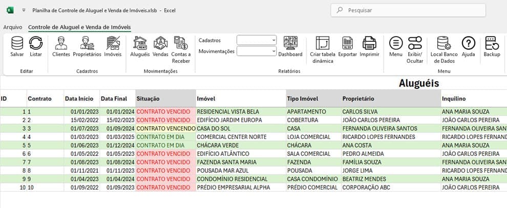 Planilha de Controle de Aluguel e Venda de Imóveis Excel 3