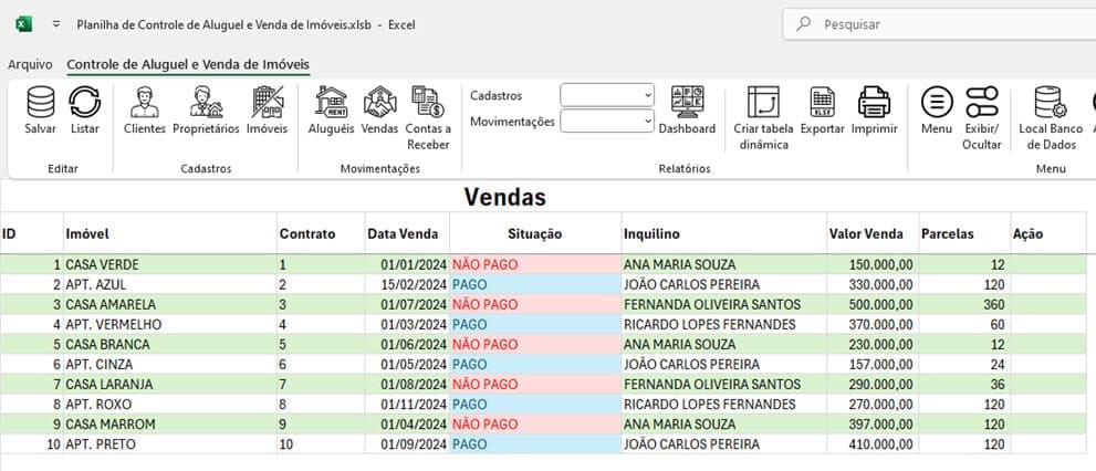 Planilha de Controle de Aluguel e Venda de Imóveis Excel 4