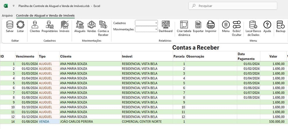 Planilha de Controle de Aluguel e Venda de Imóveis Excel 5