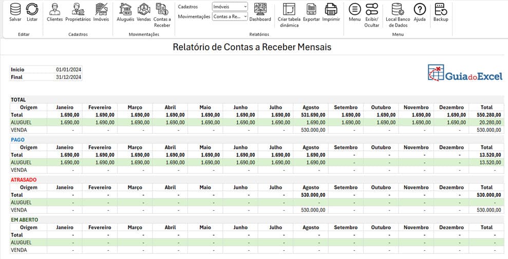 Planilha de Controle de Aluguel e Venda de Imóveis Excel 7