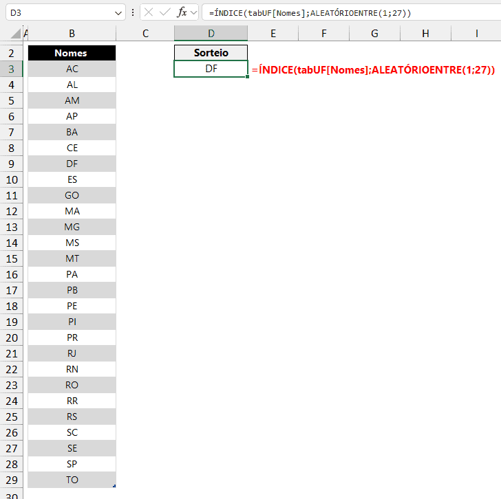 Sorteio Usando Fórmulas no Excel 3