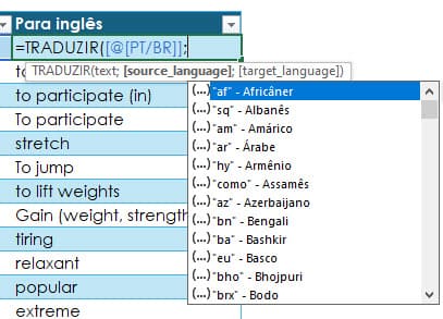 traduzir excel 2