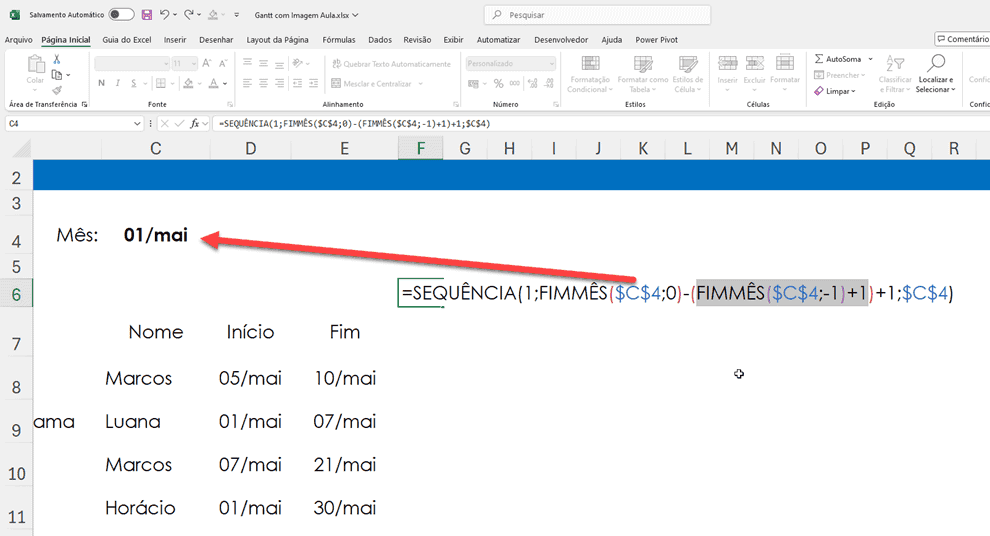 formula preencher dias no Excel