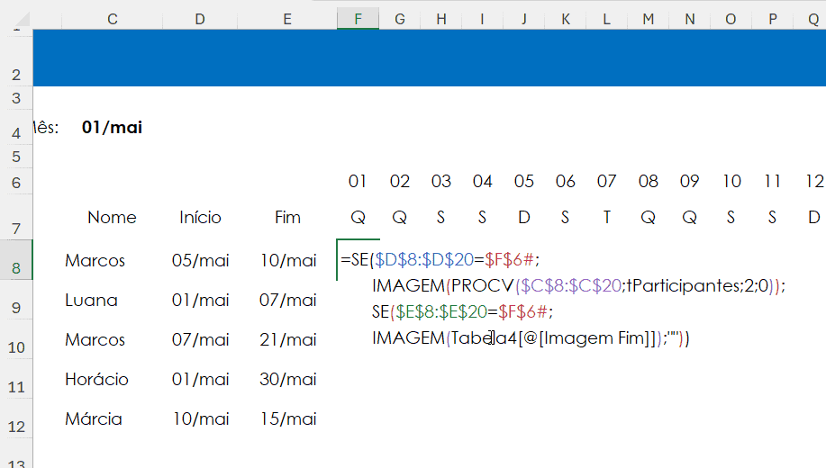 formula para preencher imagens no excel