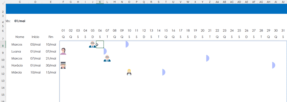 grafico de gantt com imagem excel