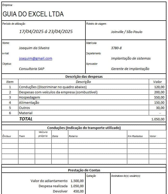 planilha de despesas de viagem excel gratis