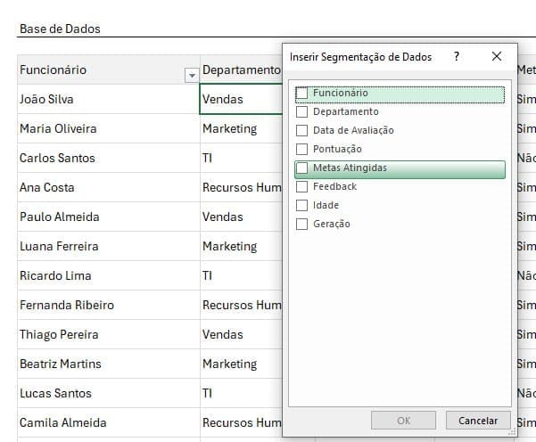 Segmentação de Dados no Excel 2