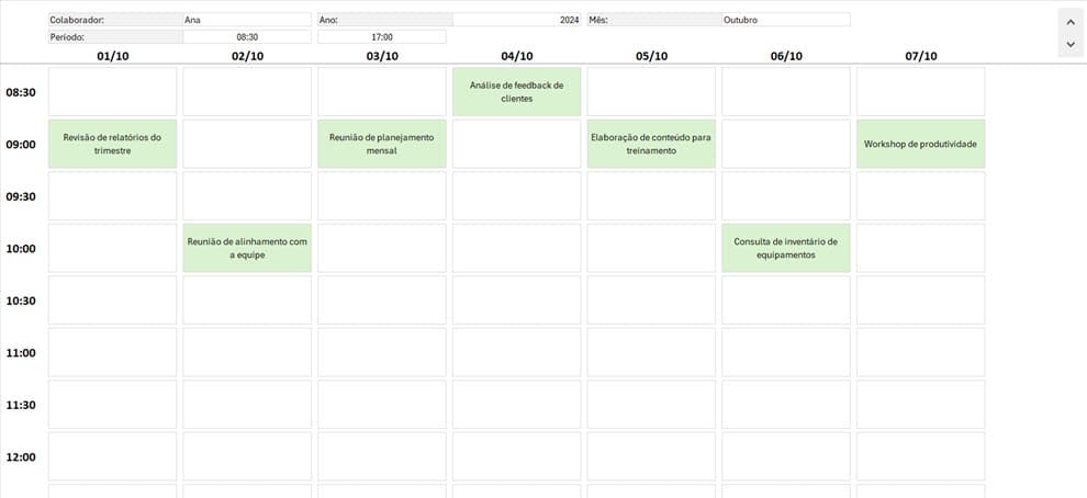 planilha agenda excel