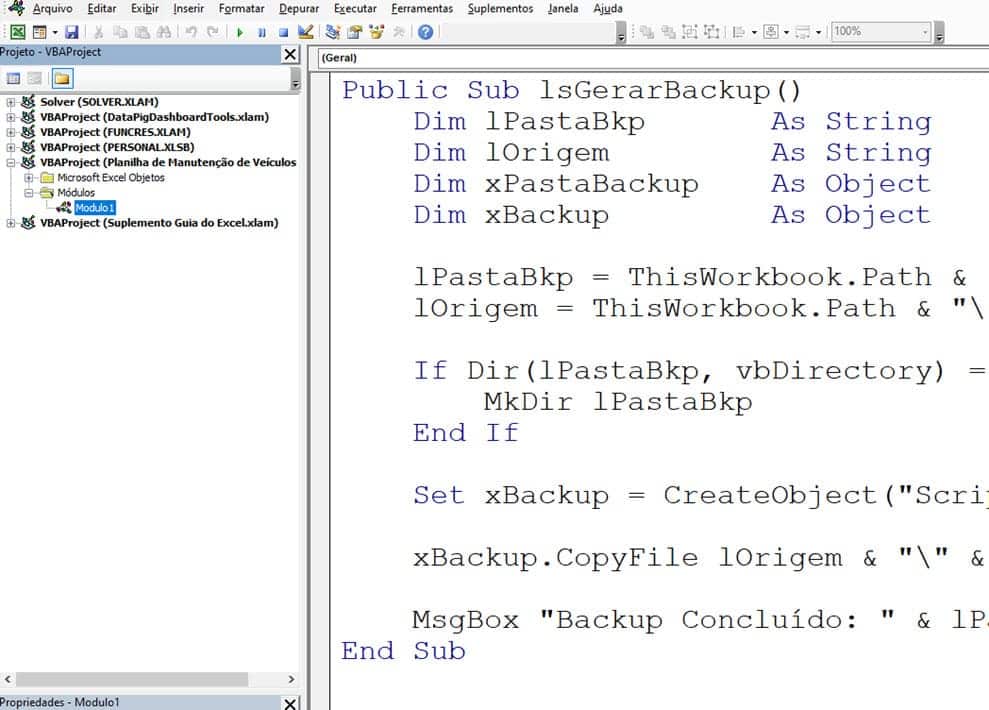 backup de arquivos com vba excel